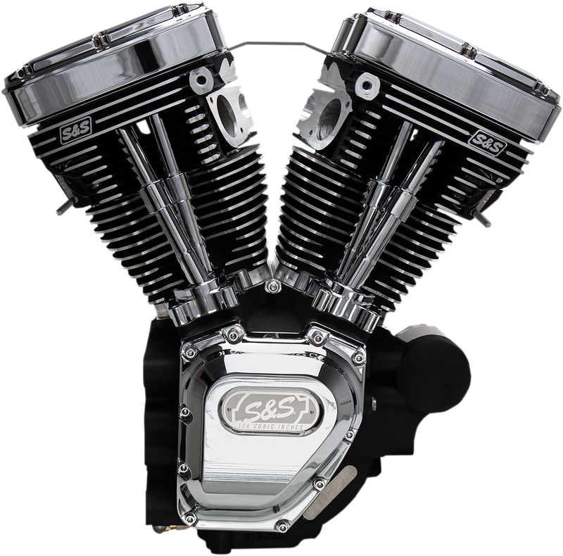 S&S CYCLE T124 Long Block Engine - Wrinkle Black and Chrome - Touring