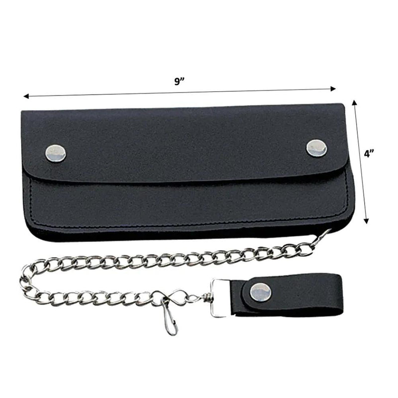 Long Black Bifold Snap Closure Biker Wallet