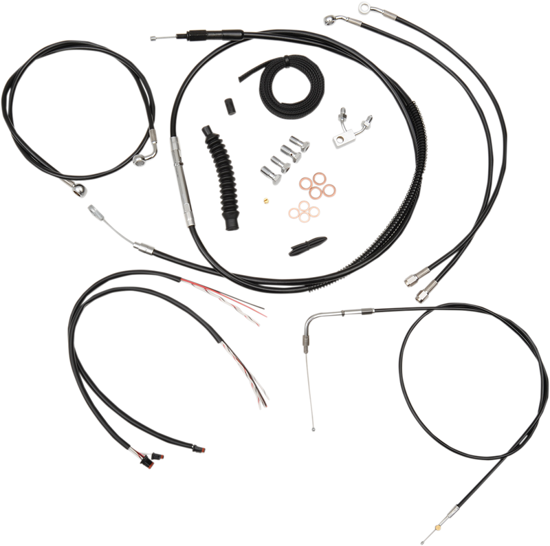 LA CHOPPERS Complete Black Vinyl Braided Cable/Brake Line Kit - 18" - 20" Handlebars