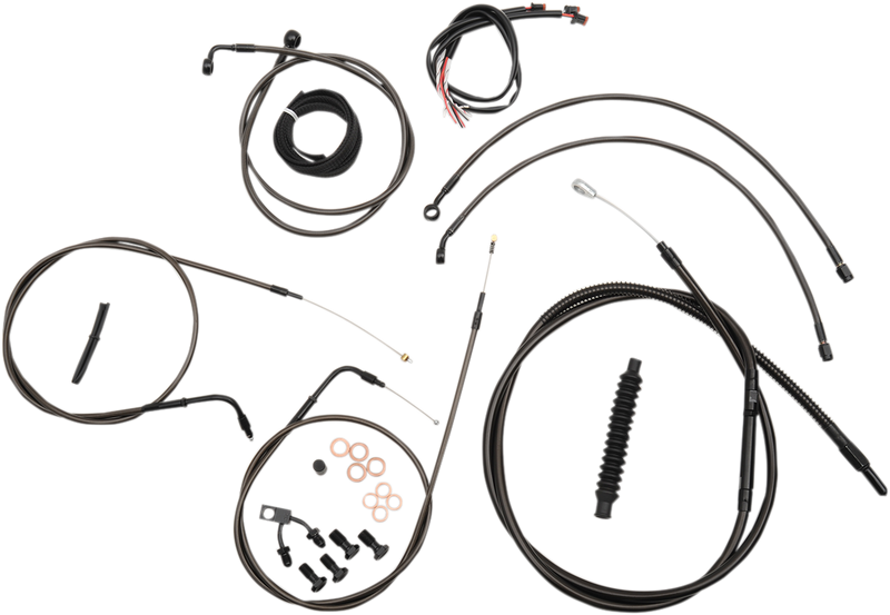 LA CHOPPERS Complete Midnight Braided Cable/Brake Line Kit - 18" - 20" Handlebars