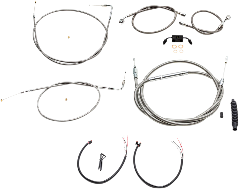LA CHOPPERS Complete Stainless Braided Handlebar Cable/Brake Line Kit - 15" - 17" Handlebars