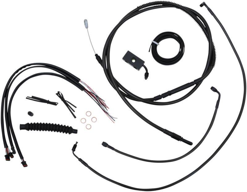 LA CHOPPERS Complete Midnight Braided Cable/Brake Line Kit - 12" - 14" Handlebars