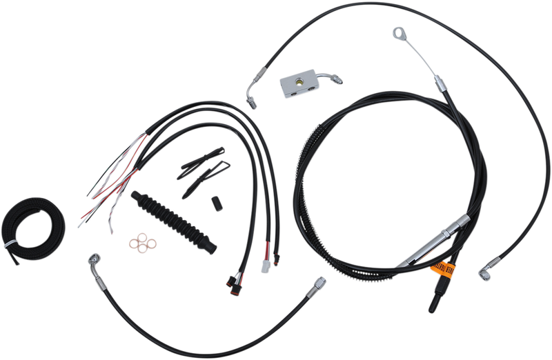 LA CHOPPERS Complete Black Vinyl Braided Cable/Brake Line Kit - 15" - 17" Handlebars