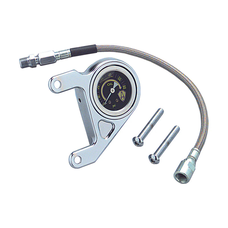 ARLEN NESS Oil Pressure Gauge Kit w/ Shield Logo - Radius - Chrome - Twin Cam '99-'17