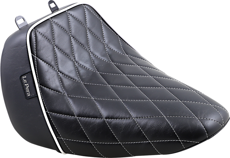 LE PERA Bare Bones Solo Seat - Diamond Stitch w/ White Stitching/Piping - Black - Softail '18-'23