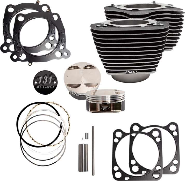 S&S CYCLE Cylinder & Piston Kit - 131" - Wrinkle Black with Highlighted Fins - M8