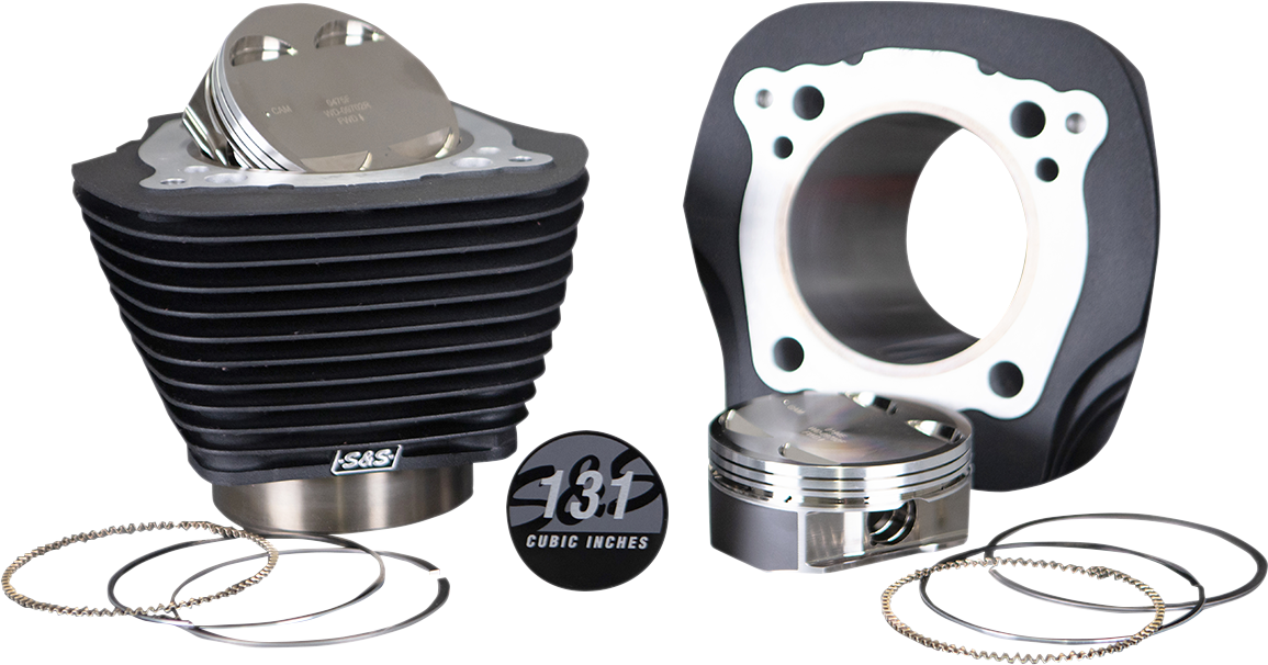 S&S CYCLE Cylinder & Piston Kit - 131" - Wrinkle Black with Non-Highlighted Fins - M8