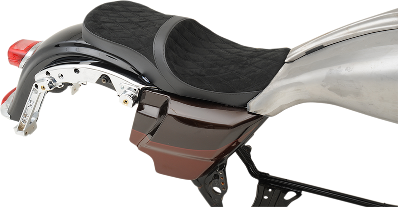 DRAG SPECIALTIES Low Profile Double Diamond Faux Suede Seat - w/ Yaffe 6 Gallon Fuel Tank -Black - Touring '08-'23