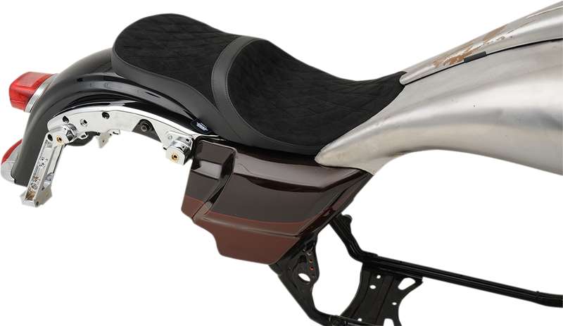 DRAG SPECIALTIES Low Profile Faux Suede Double Diamond Seat - w/ Yaffe Razorback Fuel Tank - Black - Touring '10-'23