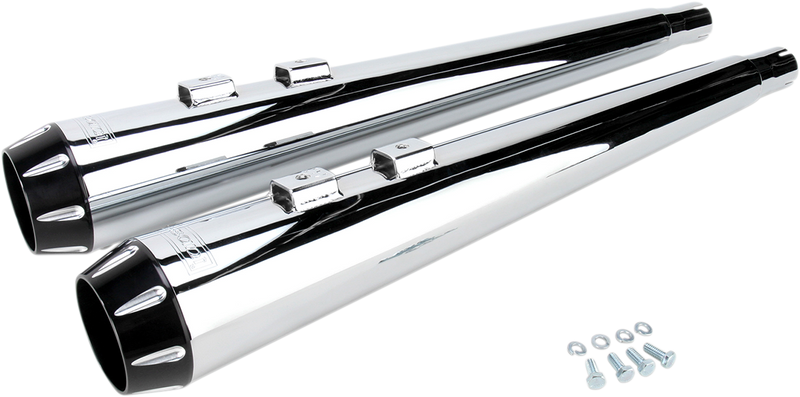 BASSANI XHAUST Megaphone Mufflers - Chr/Blk - Fluted - Performance Baffle - '95-'16 TOURING MODELS