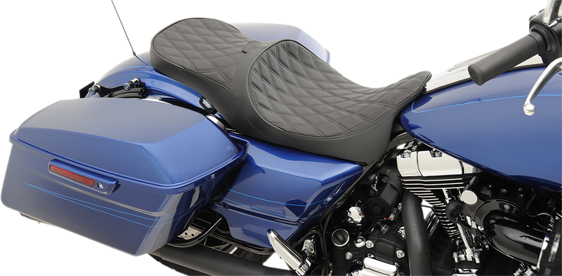 DRAG SPECIALTIES Low Profile Double Diamond Black Stitch Driver Backrest Compatible Seat - Black - Touring '08-'23