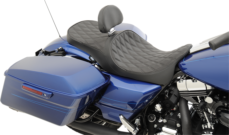 DRAG SPECIALTIES Low Profile Double Diamond Black Stitch Driver Backrest Compatible Seat - Black - Touring '08-'23