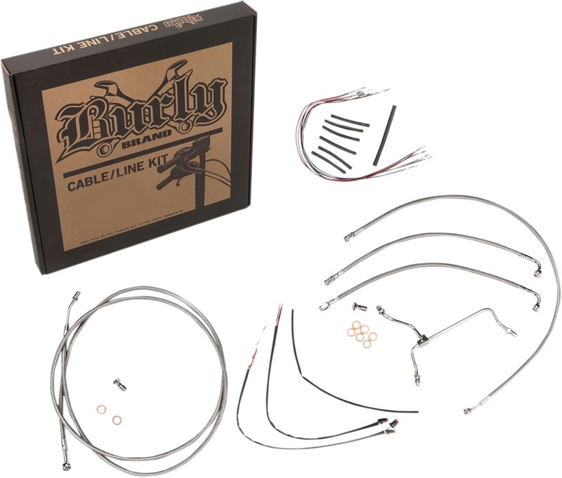 BURLY BRAND Handlebar Cable/Brake Line Kit - Complete - 14" Ape Hanger Handlebars - Stainless Steel