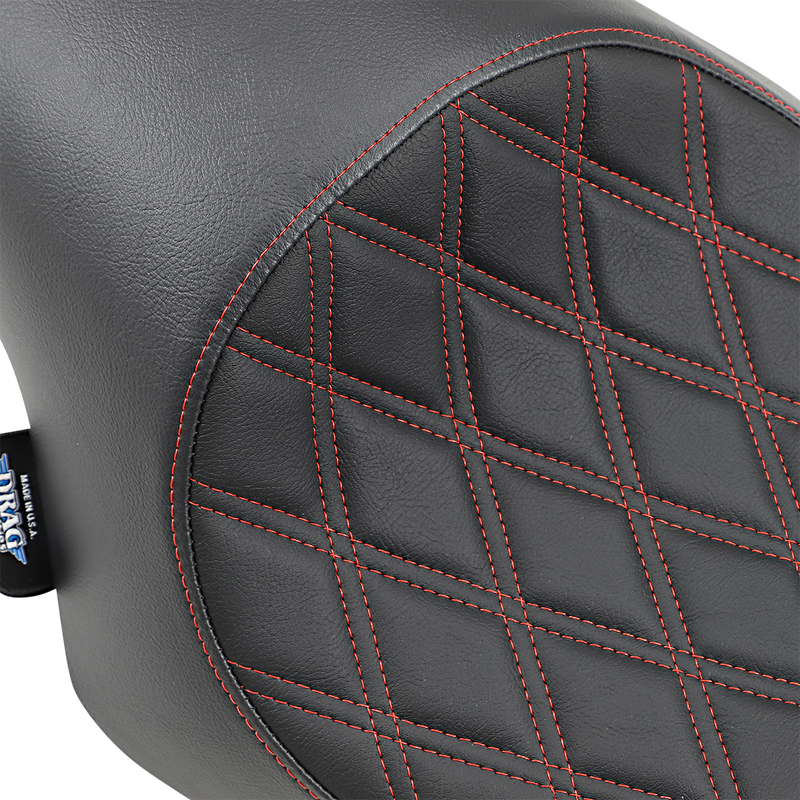 DRAG SPECIALTIES 3/4 Double Diamond Red Stitch Solo Vinyl Seat - Black - Sportster '04-'22