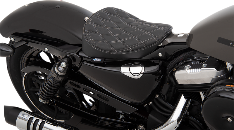 DRAG SPECIALTIES Bobber Style Double Diamond Silver Stitch Vinyl Solo Seat - Black - Sportster '10-'22