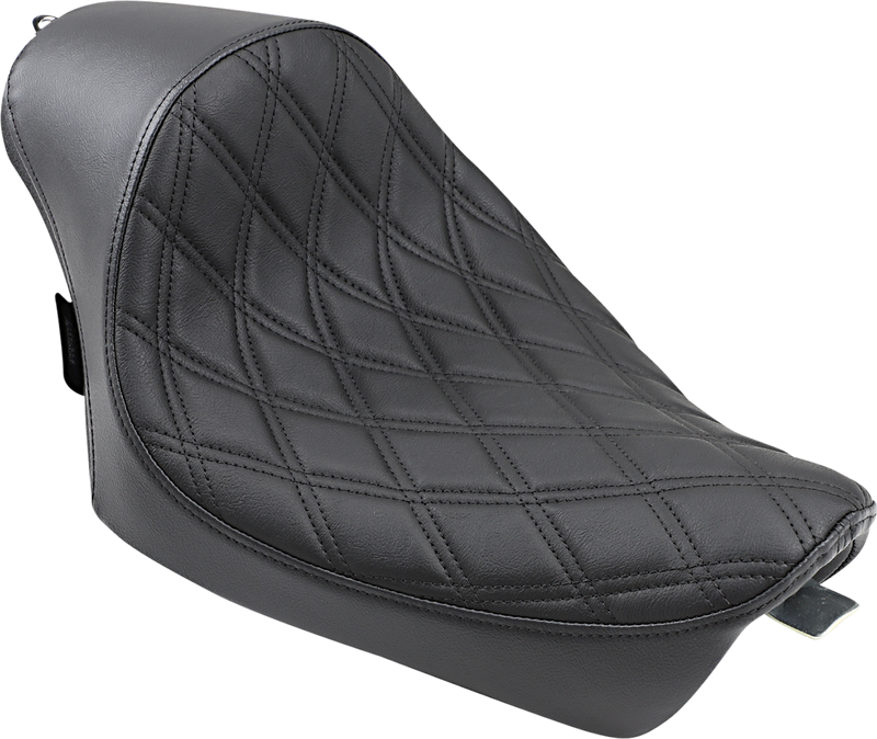 DRAG SPECIALTIES Cafe Style Double Diamond Black Stitch Solo Vinyl Seat - Black - Sportster '10-'22
