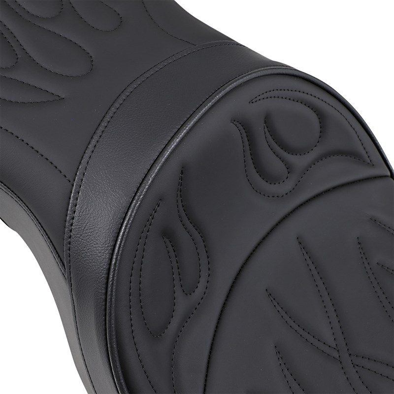DRAG SPECIALTIES Low-Profile Flame Stitched Solar-reflective Leather Seat - Black - Sportster '04-'22