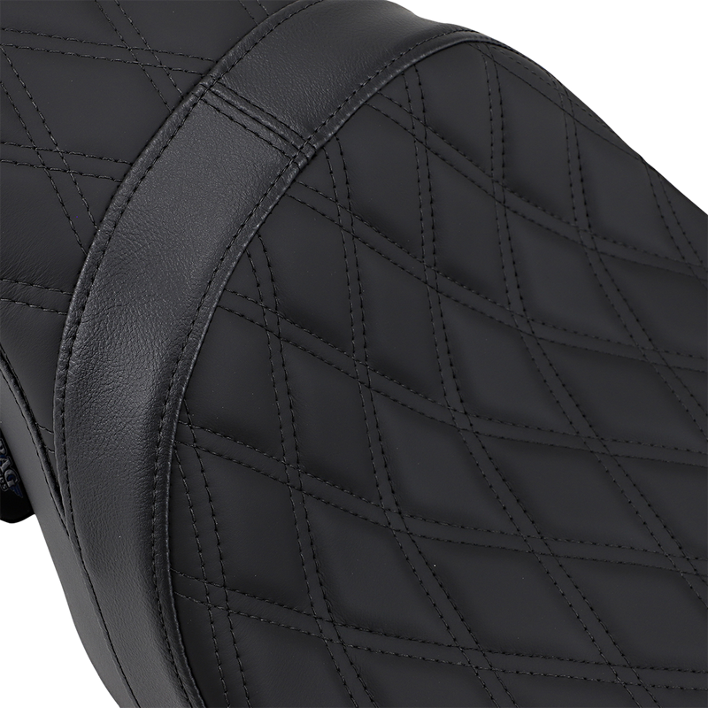 DRAG SPECIALTIES Predator 2-Up Double Diamond Black Stitch Solar-reflective Leather Seat - Black - Touring '08-'23