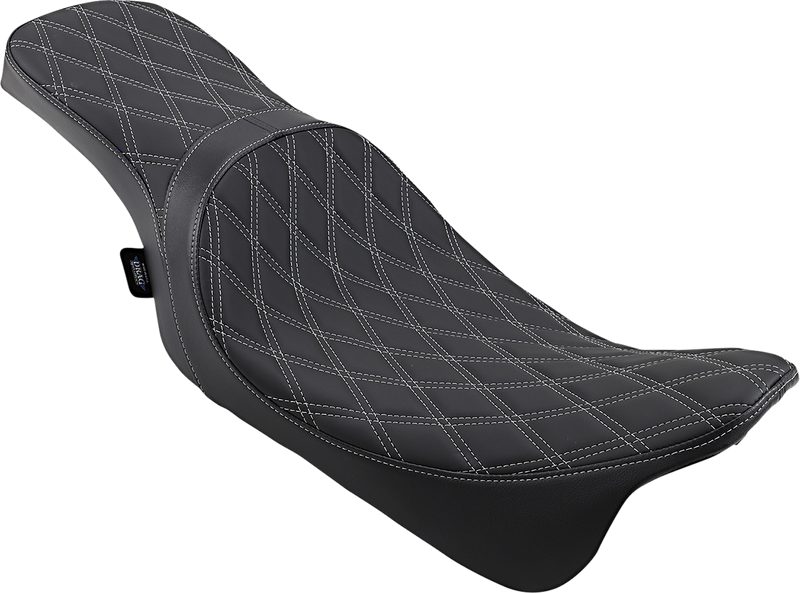 DRAG SPECIALTIES Predator 2-Up Double Diamond Silver Stitch Solar-reflective Leather Seat - Black - Touring '08-'23