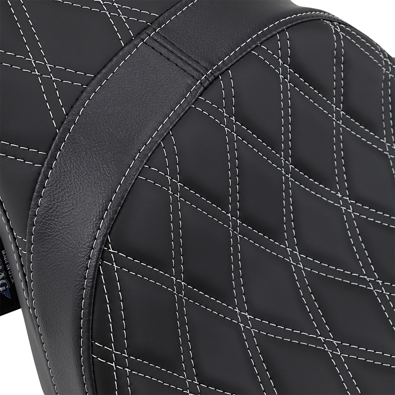 DRAG SPECIALTIES Predator 2-Up Double Diamond Silver Stitch Solar-reflective Leather Seat - Black - Touring '08-'23