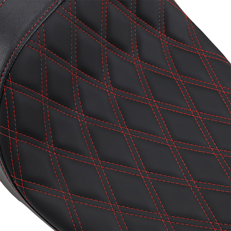 DRAG SPECIALTIES Predator 2-Up Double Diamond Red Stitch Solar-reflective Leather Seat - Black - Touring '08-'23