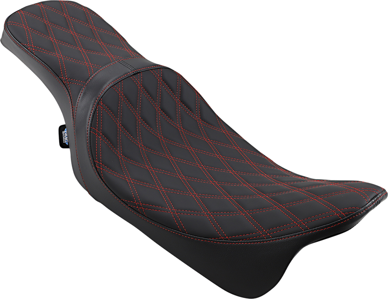 DRAG SPECIALTIES Predator 2-Up Double Diamond Red Stitch Solar-reflective Leather Seat - Black - Touring '08-'23