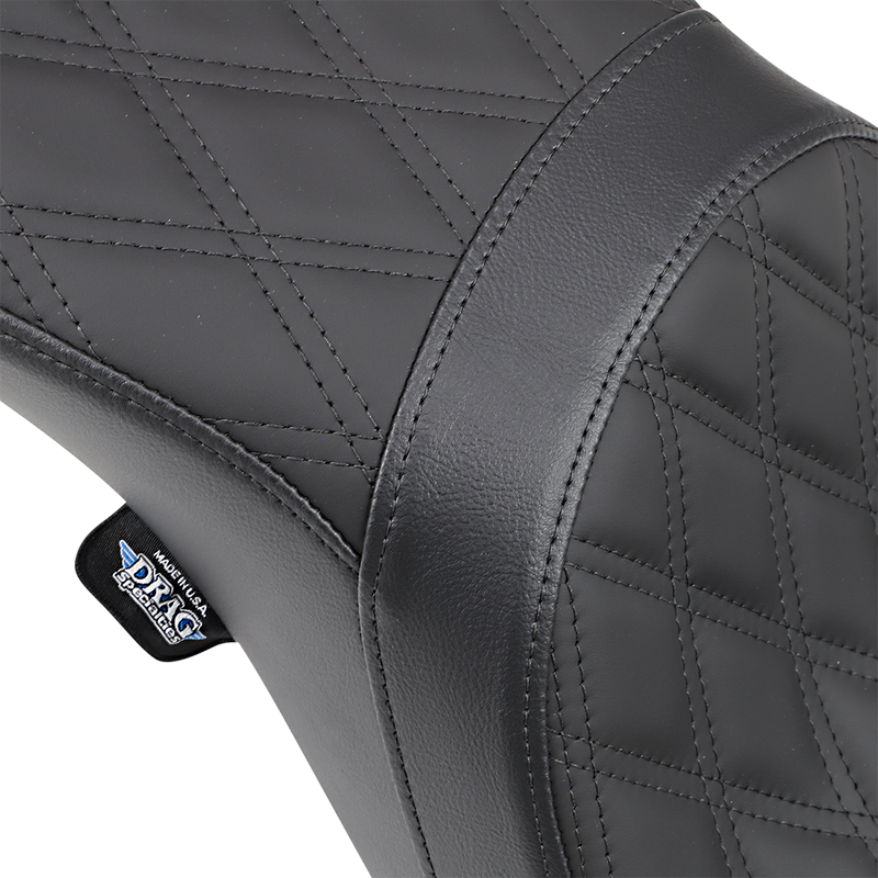 DRAG SPECIALTIES Predator 2-Up Double Diamond Black Stitch Solar-Reflective Leather Seat - Black - Black - Dyna '06-'17