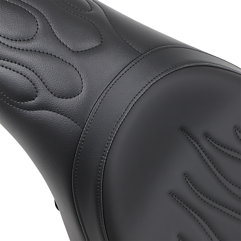 DRAG SPECIALTIES Predator Flame Stitch Solar-Reflective Leather Seat - Black - Sportster '04-'22