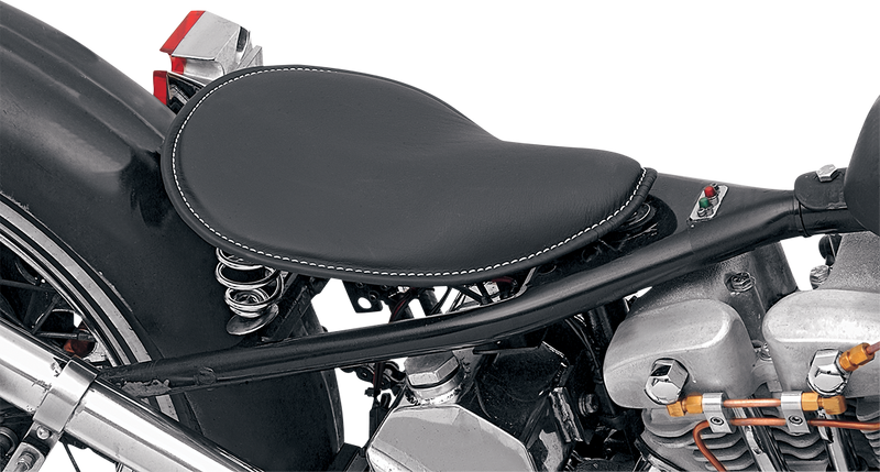 DRAG SPECIALTIES Seat - Spring Solo - Low-Profile - Small - Black Leather / White Stitching