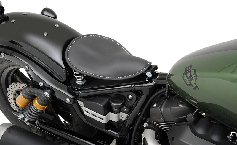 DRAG SPECIALTIES Seat - Spring Solo - Low-Profile - Small - Black Leather / White Stitching