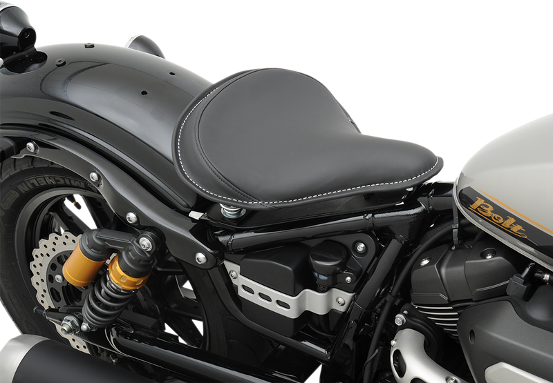 DRAG SPECIALTIES Seat - Spring Solo - Large - Black Solar-Reflective Leather / White Perimeter Stitch