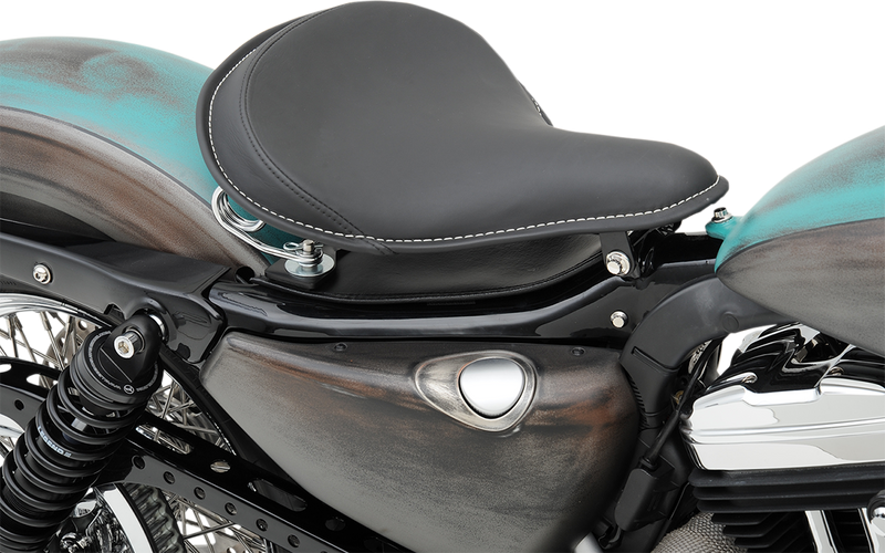 DRAG SPECIALTIES Seat - Spring Solo - Large - Black Solar-Reflective Leather / White Perimeter Stitch