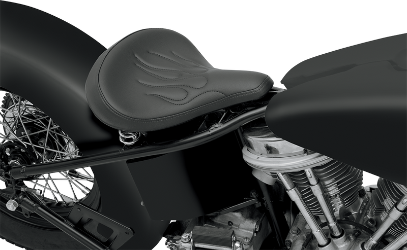 Drag Specialties Seat - Spring Solo - Large - Black Vinyl - Flame Stitched