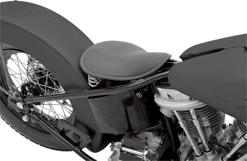 DRAG SPECIALTIES Small Low-Profile Spring Solo Seat - Black Vinyl - White Stitching
