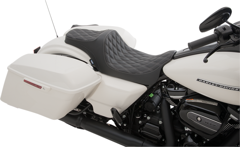 DRAG SPECIALTIES Predator III Seat - Double Diamond - Silver Stitched - Touring '08-'23