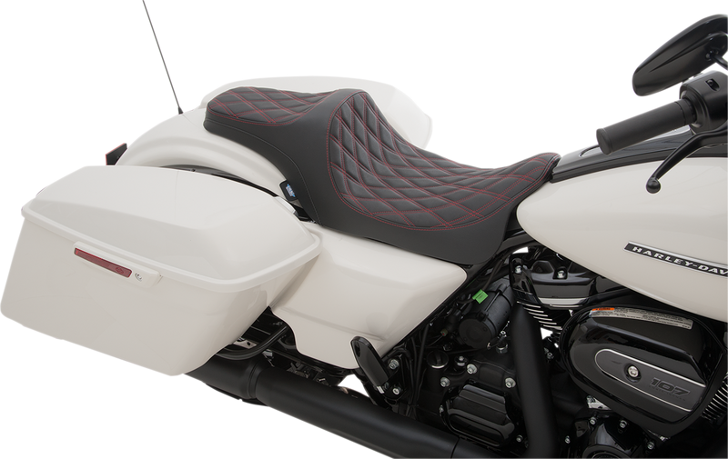 DRAG SPECIALTIES Predator III Seat - Double Diamond - Red Stitched - Touring '08-'23
