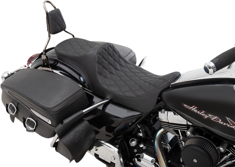 DRAG SPECIALTIES Predator III 2-Up Double Diamond Black Stitch Vinyl Seat - Black - Touring '08-'23