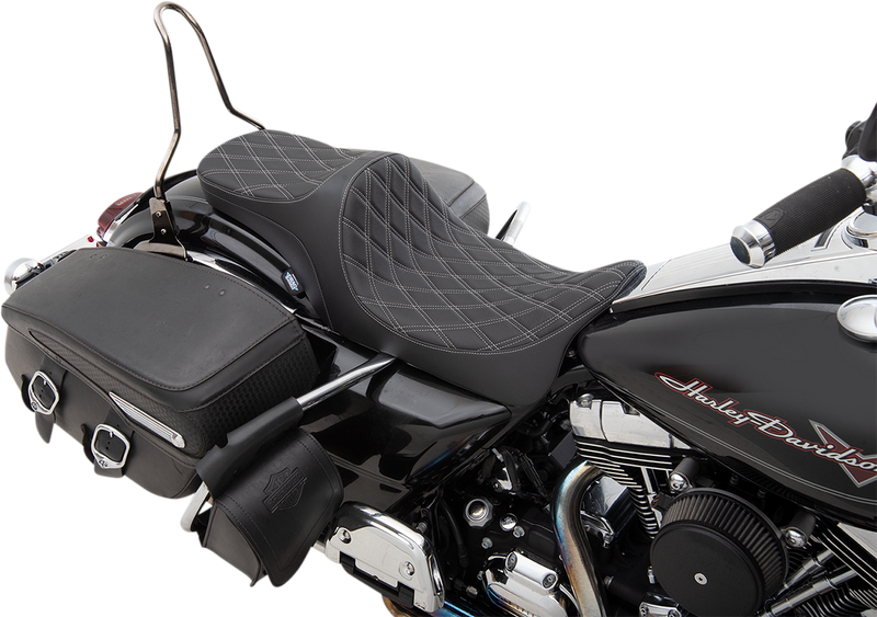 DRAG SPECIALTIES Predator III 2-Up Seat - Double Diamond - Silver Stitch - Vinyl - Touring '08-'23