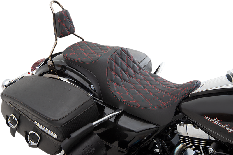 DRAG SPECIALTIES Predator III 2-Up Double Diamond Red Stitch Vinyl Seat - Black - Touring '08-'23