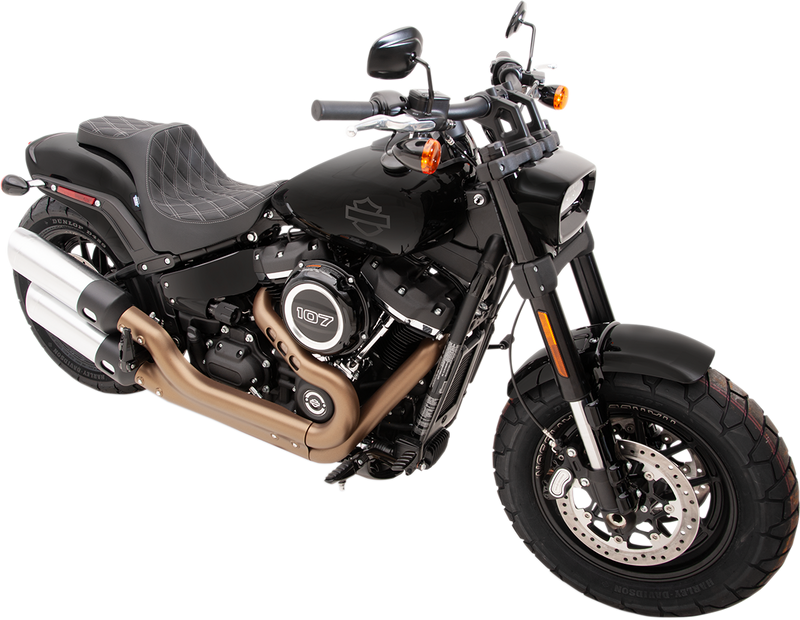 DRAG SPECIALTIES Predator III Double Diamond Silver Stitch Vinyl Seat - Black - Softail '18-'23