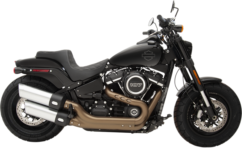 DRAG SPECIALTIES Predator III Double Diamond Silver Stitch Vinyl Seat - Black - Softail '18-'23