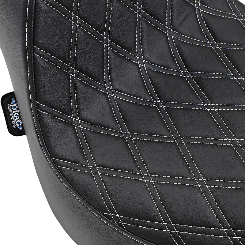 DRAG SPECIALTIES Predator III Double Diamond Silver Stitch Vinyl Seat - Black - Softail '18-'23