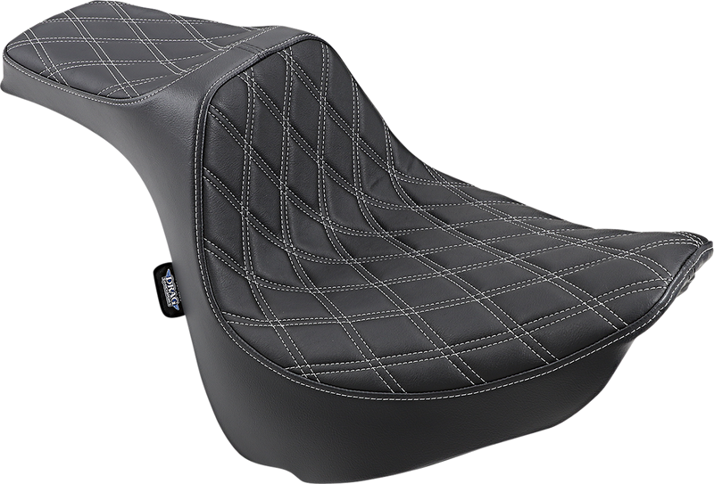 DRAG SPECIALTIES Predator III Double Diamond Silver Stitch Vinyl Seat - Black - Softail '18-'23