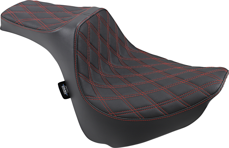 DRAG SPECIALTIES Predator III Double Diamond Red Stitch Vinyl Seat - Black - Softail '18-'23
