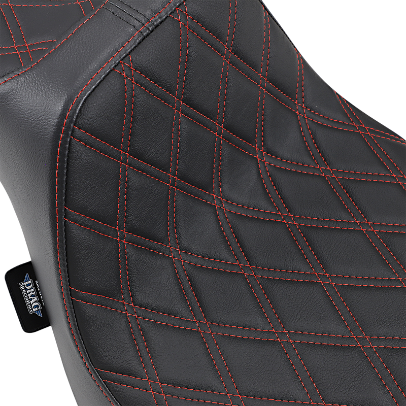 DRAG SPECIALTIES Predator III Double Diamond Red Stitch Vinyl Seat - Black - Softail '18-'23