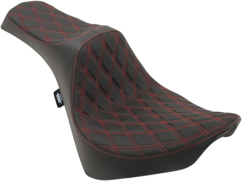 DRAG SPECIALTIES Predator III Double Diamond Red Stitch Vinyl Seat - Black - Softail '18-'23
