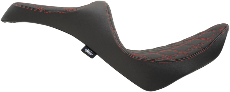 DRAG SPECIALTIES Predator III Double Diamond Red Stitch Vinyl Seat - Black - Softail '18-'23