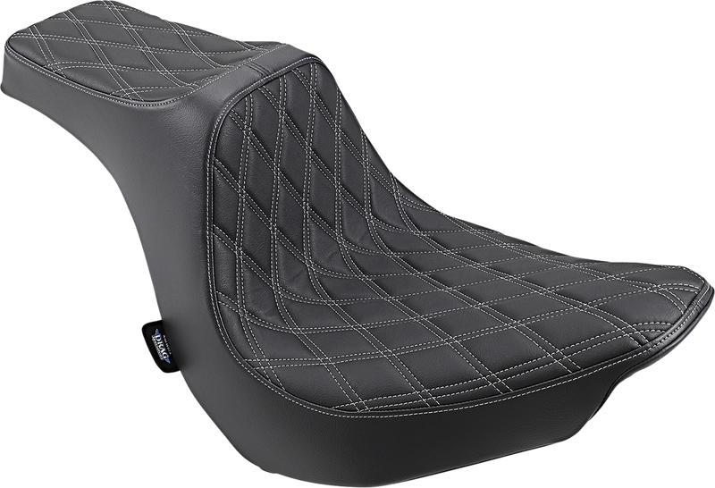 DRAG SPECIALTIES Predator III Double Diamond Silver Stitch Vinyl Seat - Black - Softail '18-'22