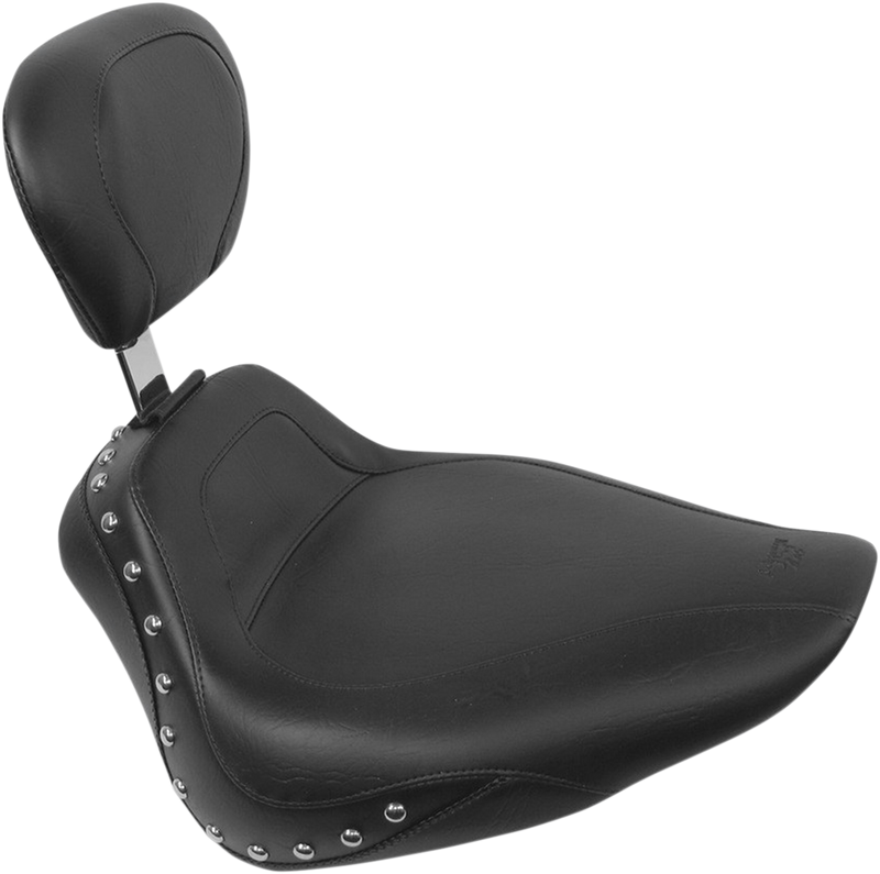 MUSTANG Sport Solo Seat with Driver's Backrest - Chrome Studs - Softail '00-'15