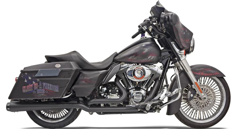 BASSANI XHAUST True-Dual Down Under System - Black - Megaphone - '09-'16 TOURING